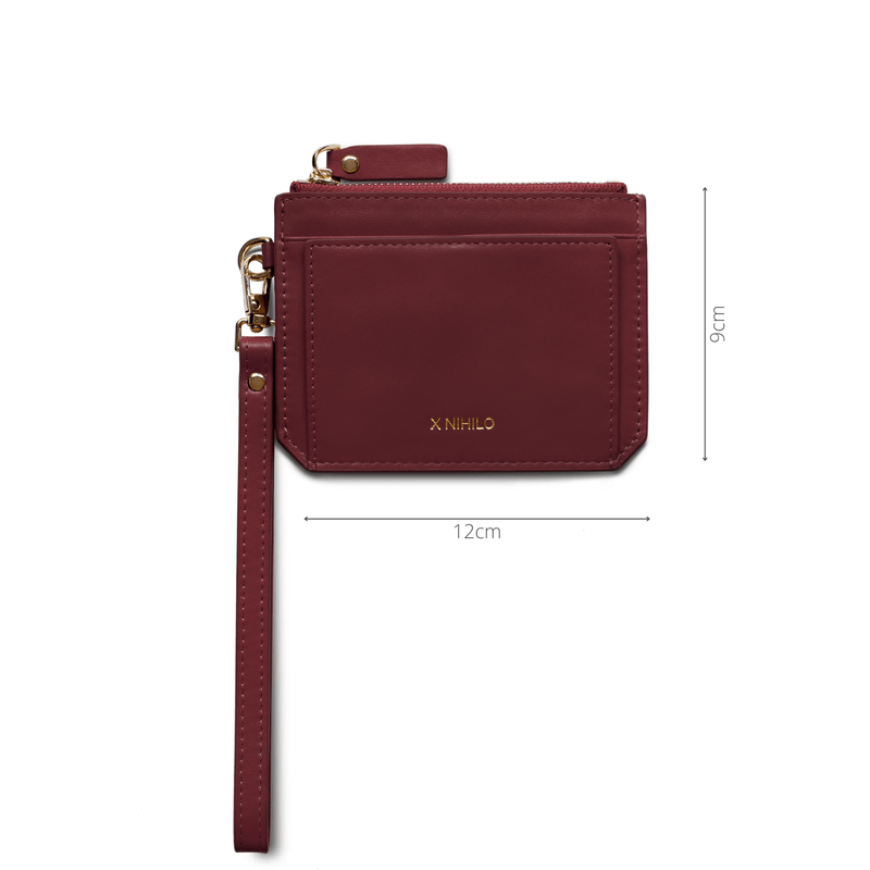 Measurements of red wallet and coin purse, width 12cm, height 9cm.