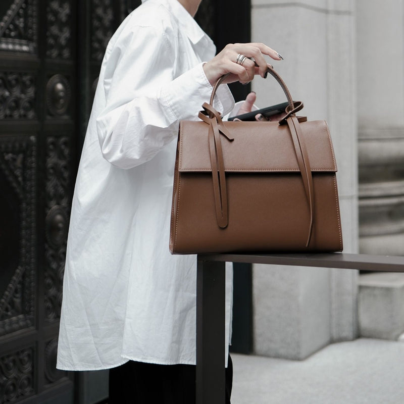 X NIHILO Bank bag in walnut leather handbag work bag Designed in Melbourne Australian designer