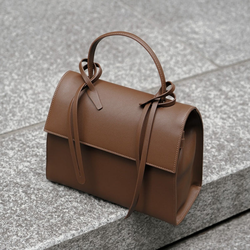 X NIHILO Bank bag in walnut leather handbag work bag Designed in Melbourne Australian designer