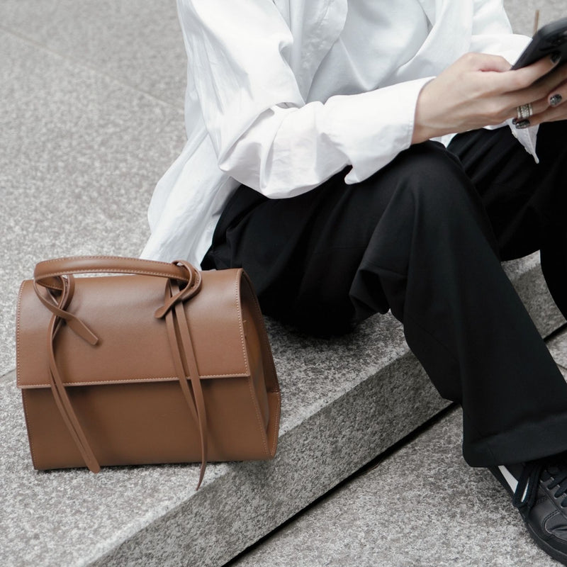 X NIHILO Bank bag in walnut leather handbag work bag Designed in Melbourne Australian designer