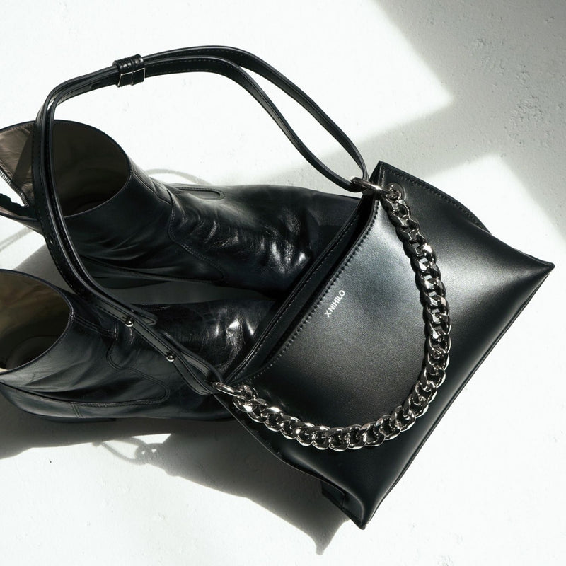 X NIHILO Everly bag in black leather with chain feature handbag crossbody bag shoulder bag camera bag Designed in Melbourne Australian designer