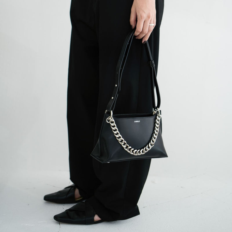 X NIHILO Everly bag in black leather with chain feature handbag crossbody bag shoulder bag camera bag Designed in Melbourne Australian designer