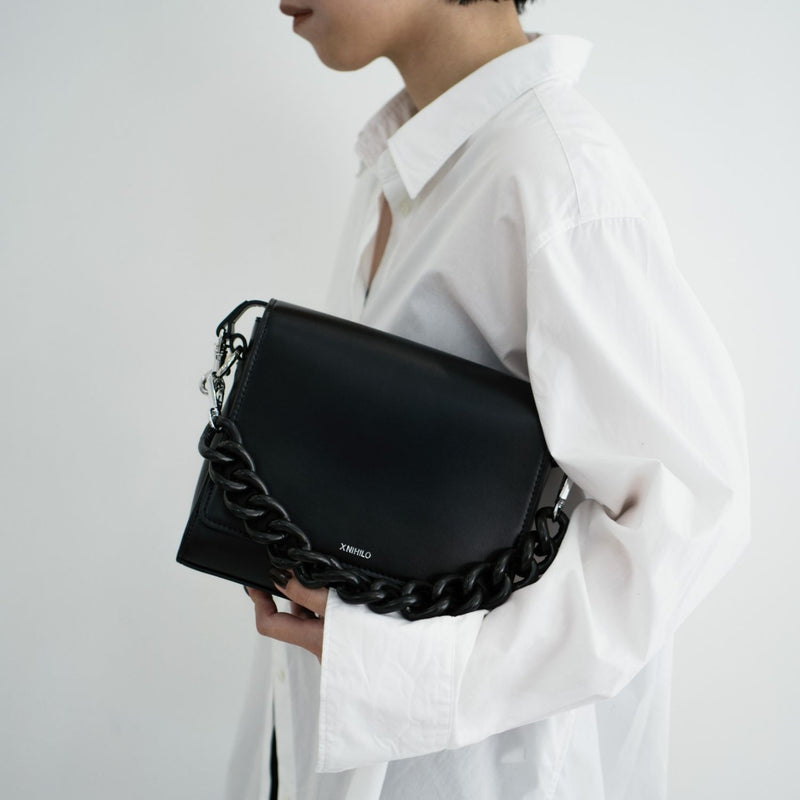 X NIHILO Hardy bag in black leather with chain feature crossbody bag shoulder bag camera bag Designed in Melbourne Australian designer