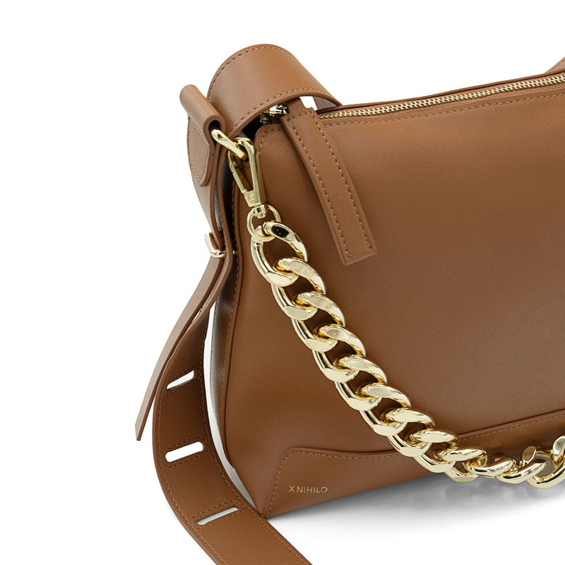 X NIHILO Rhode bag in tan leather with chain feature crossbody bag shoulder bag work bag Designed in Melbourne Australian designer