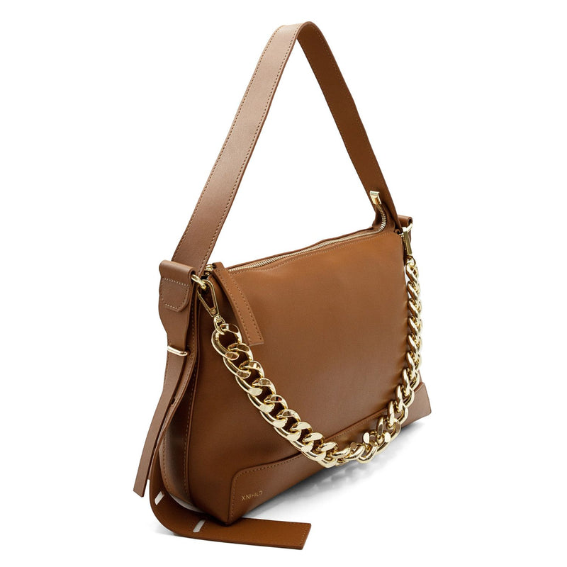 X NIHILO Rhode bag in tan leather with chain feature crossbody bag shoulder bag work bag Designed in Melbourne Australian designer