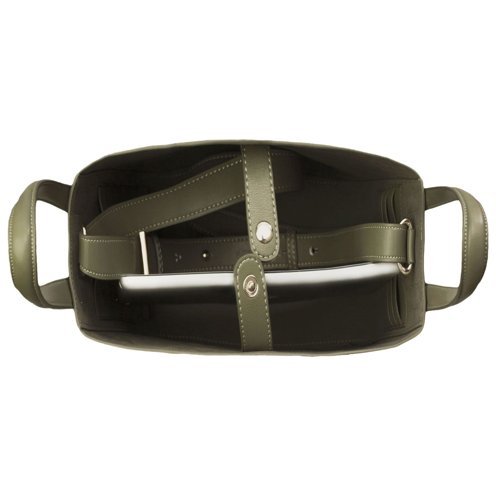 Eight Mini - Khaki small green leather tote bucket bag – X NIHILO