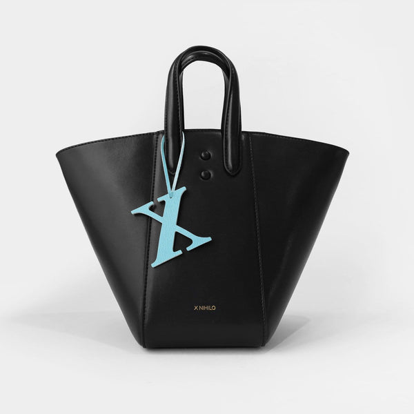 X NIHILO 'X' bag charm, light blue, textured calf leather